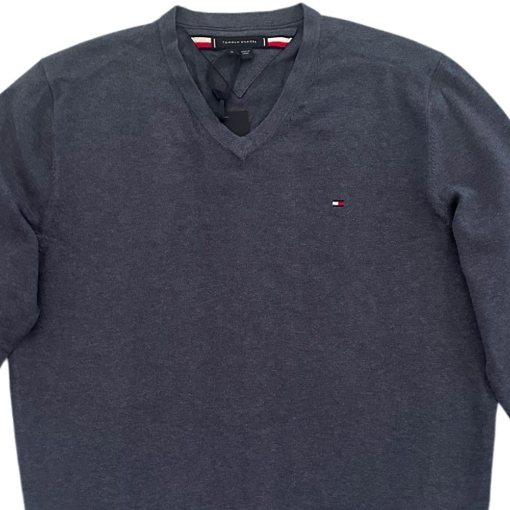 Tommy Hilfiger Men’s Essential Long Sleeve V-Neck, Size XL, Blue/Grey, NWT - Picture 4 of 11